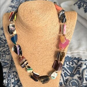 colored resin necklace signed R on the end of the necklace multi colored 24”